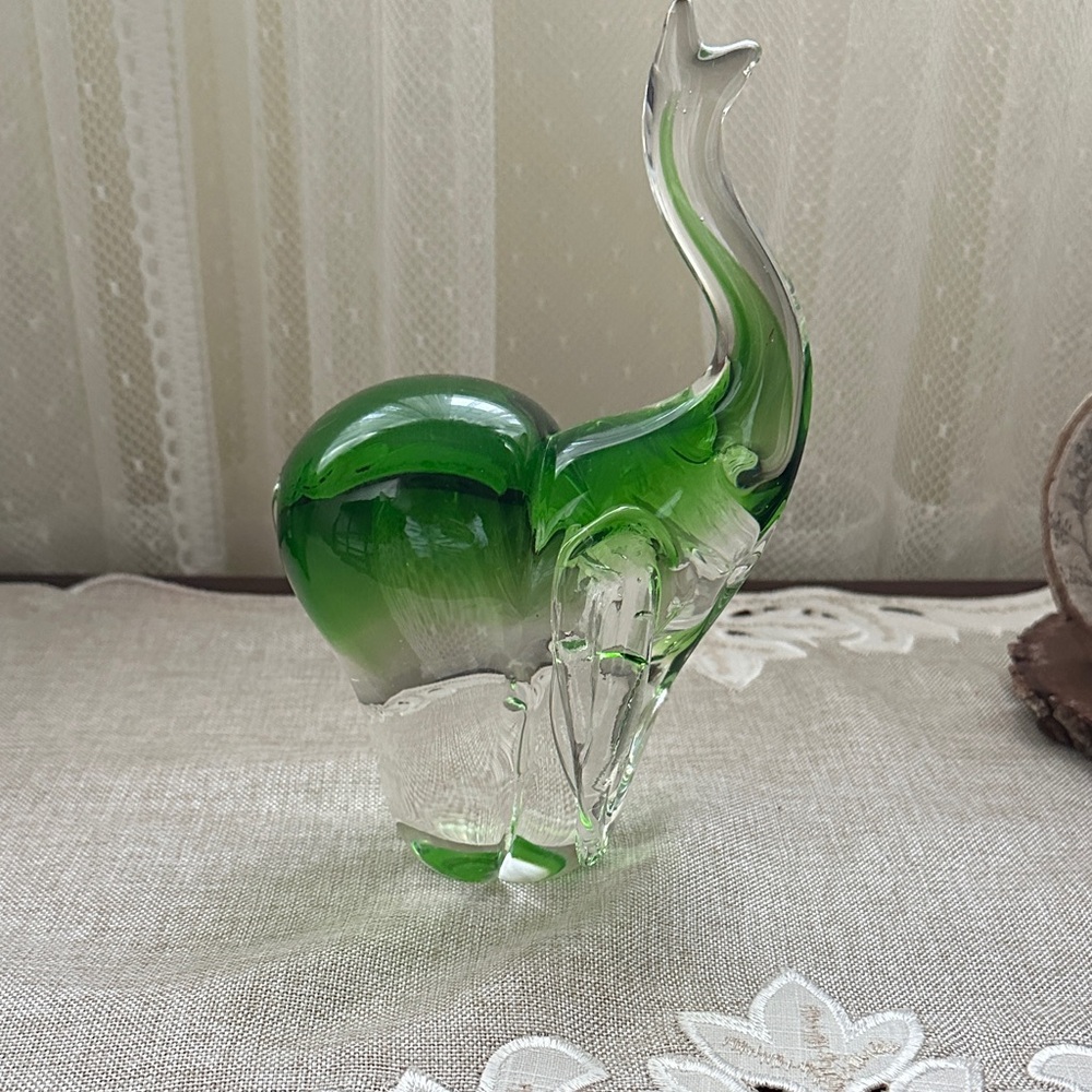 Green Glass Elephant Figurine